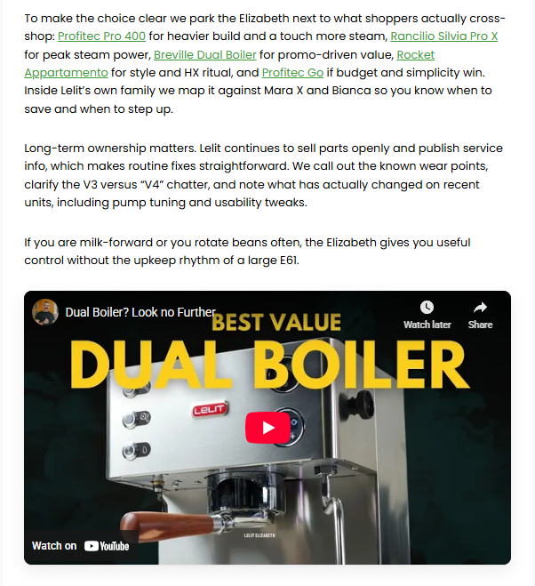 Long-form content section with embedded media and structured headings